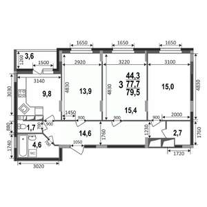 3-к квартира, строящийся дом, 80м2, 14/17 этаж