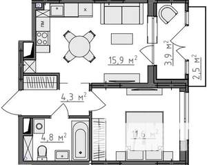 1-к квартира, вторичка, 39м2, 3/9 этаж