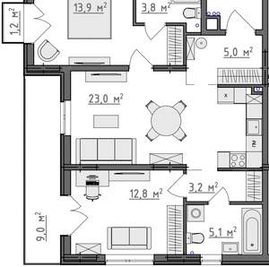 2-к квартира, вторичка, 72м2, 1/9 этаж
