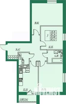 3-к квартира, строящийся дом, 84м2, 2/8 этаж