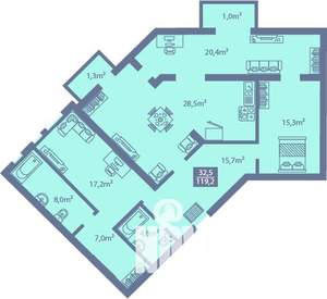 3-к квартира, строящийся дом, 119м2, 7/7 этаж