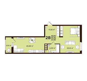 2-к квартира, вторичка, 64м2, 2/17 этаж
