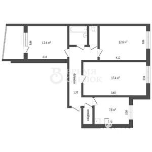 3-к квартира, вторичка, 67м2, 9/10 этаж