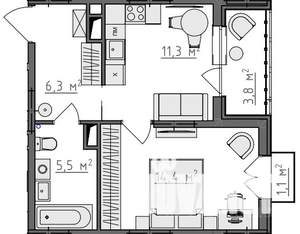 1-к квартира, вторичка, 40м2, 3/9 этаж