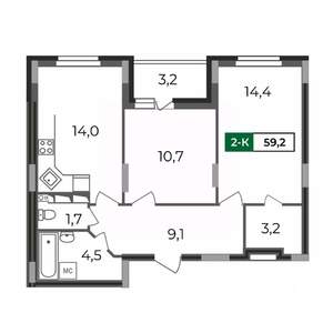2-к квартира, вторичка, 59м2, 5/17 этаж
