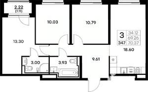 3-к квартира, вторичка, 70м2, 2/17 этаж