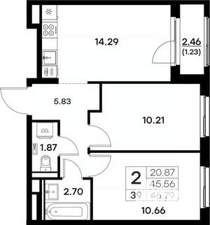 2-к квартира, вторичка, 47м2, 4/17 этаж