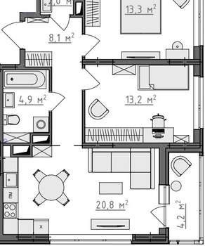 2-к квартира, вторичка, 64м2, 6/9 этаж
