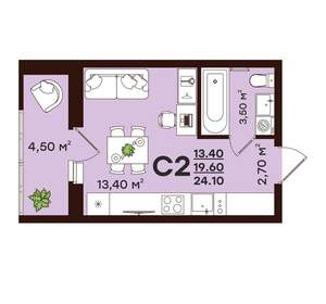 Студия квартира, вторичка, 24м2, 2/17 этаж