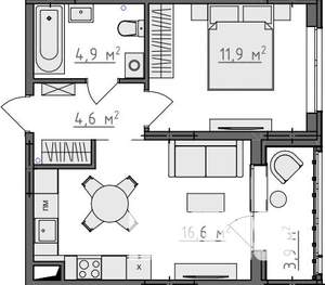 1-к квартира, вторичка, 40м2, 2/9 этаж