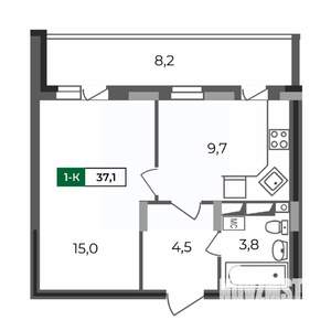 1-к квартира, строящийся дом, 37м2, 1/17 этаж