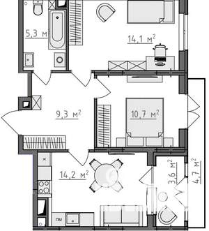 2-к квартира, вторичка, 57м2, 3/9 этаж