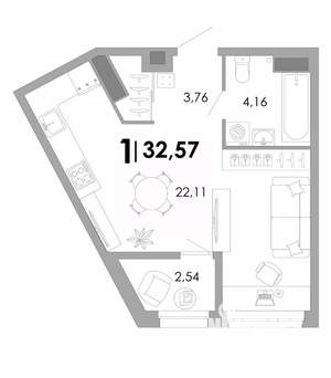 1-к квартира, вторичка, 33м2, 4/17 этаж