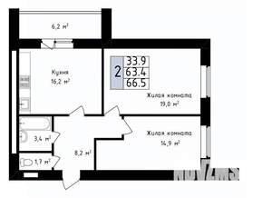 2-к квартира, вторичка, 67м2, 12/14 этаж
