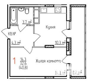 1-к квартира, вторичка, 41м2, 12/17 этаж