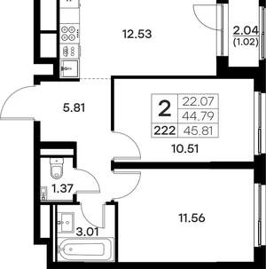 2-к квартира, вторичка, 46м2, 4/17 этаж