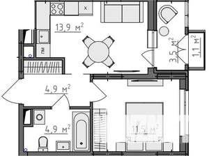 1-к квартира, вторичка, 37м2, 7/9 этаж