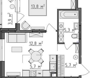 1-к квартира, вторичка, 45м2, 1/9 этаж