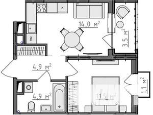 1-к квартира, вторичка, 37м2, 4/9 этаж