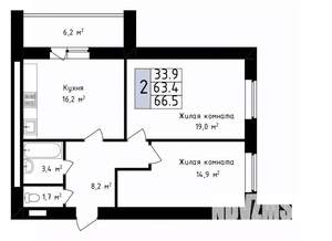 2-к квартира, вторичка, 67м2, 11/14 этаж