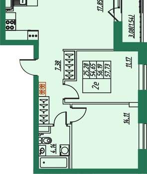 2-к квартира, вторичка, 56м2, 3/8 этаж