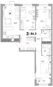 3-к квартира, вторичка, 86м2, 7/16 этаж