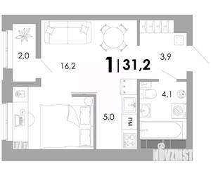 Студия квартира, вторичка, 31м2, 3/16 этаж