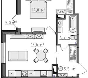 1-к квартира, вторичка, 45м2, 6/9 этаж