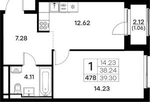1-к квартира, вторичка, 39м2, 4/17 этаж
