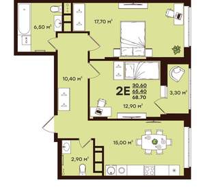 2-к квартира, вторичка, 69м2, 3/17 этаж