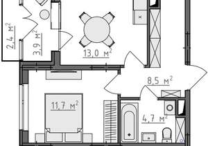 1-к квартира, вторичка, 41м2, 4/9 этаж