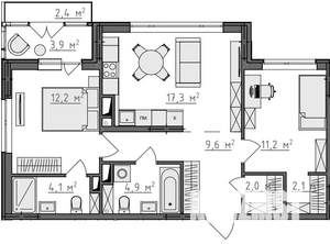 2-к квартира, вторичка, 66м2, 2/9 этаж