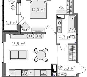 1-к квартира, вторичка, 45м2, 2/9 этаж