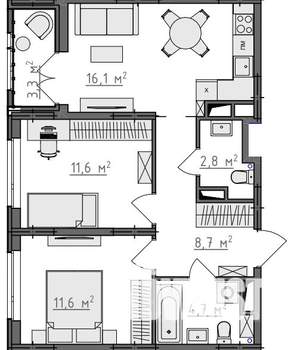2-к квартира, вторичка, 57м2, 9/9 этаж