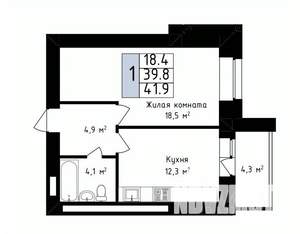 1-к квартира, вторичка, 42м2, 2/14 этаж