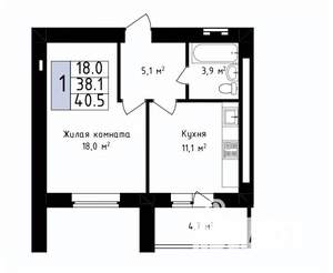 1-к квартира, вторичка, 41м2, 11/14 этаж