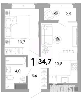 1-к квартира, вторичка, 35м2, 3/17 этаж