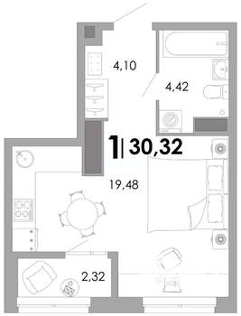 1-к квартира, вторичка, 30м2, 6/17 этаж