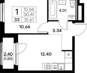 1-к квартира, вторичка, 32м2, 4/17 этаж