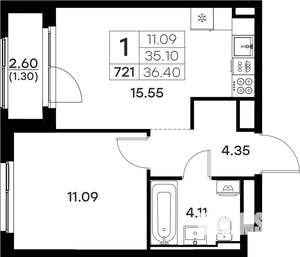 1-к квартира, вторичка, 36м2, 13/17 этаж