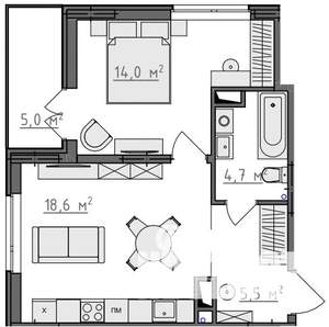 1-к квартира, вторичка, 45м2, 7/9 этаж