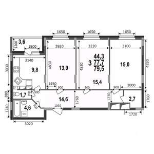 3-к квартира, вторичка, 80м2, 11/17 этаж