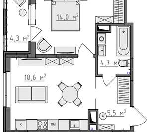 1-к квартира, вторичка, 45м2, 2/9 этаж