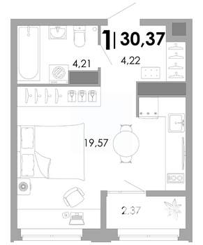 1-к квартира, вторичка, 30м2, 4/17 этаж