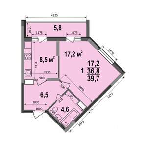 1-к квартира, строящийся дом, 40м2, 3/17 этаж