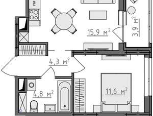 1-к квартира, вторичка, 39м2, 7/9 этаж