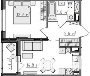 1-к квартира, вторичка, 40м2, 7/9 этаж