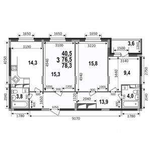 3-к квартира, строящийся дом, 78м2, 16/17 этаж