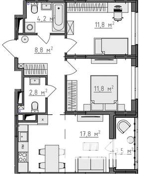 2-к квартира, вторичка, 59м2, 9/9 этаж