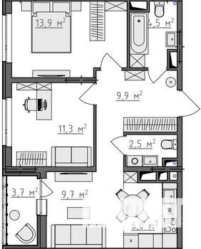 2-к квартира, вторичка, 60м2, 7/9 этаж